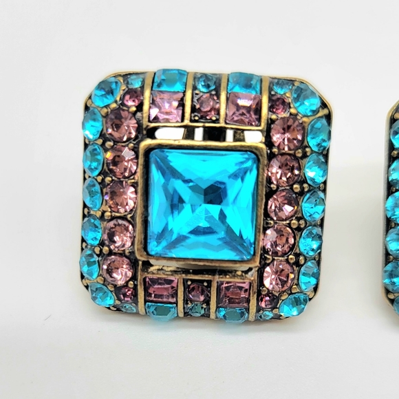 Heidi Daus Blue Topaz+Amethyst Swarovski Crystal Oversized Square Clip Earrings - Picture 4 of 13